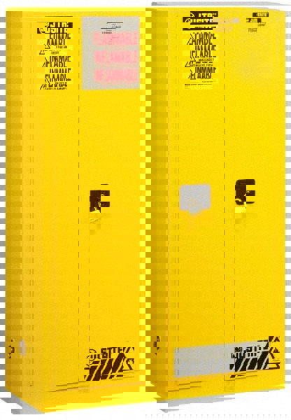 Flammable & Hazardous Storage Cabinets: 45 gal Drum, 2 Door, 2 Shelf, Manual Closing, Yellow